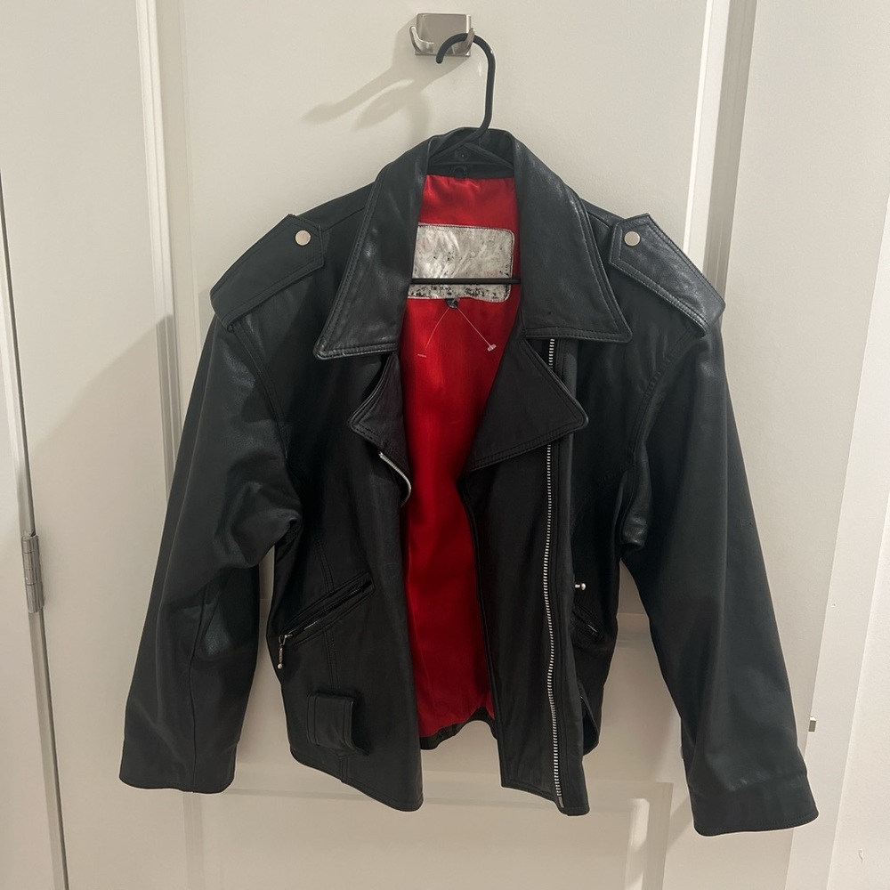 Black Leather Jacket with Red Lining